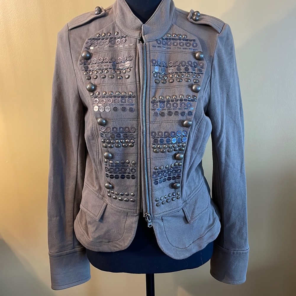 Embellished army green zip up jacket